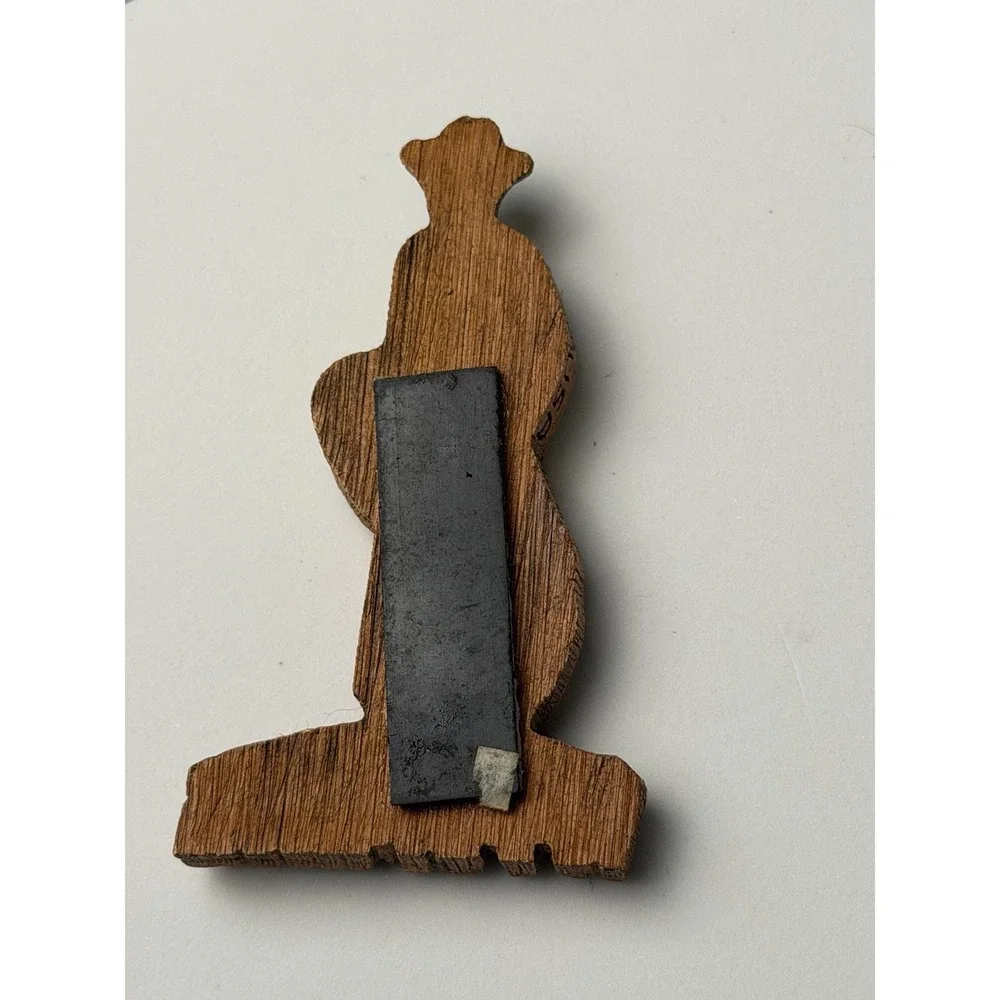 Vintage Wooden Wyoming Cowboy Shaped Refrigerator Magnet